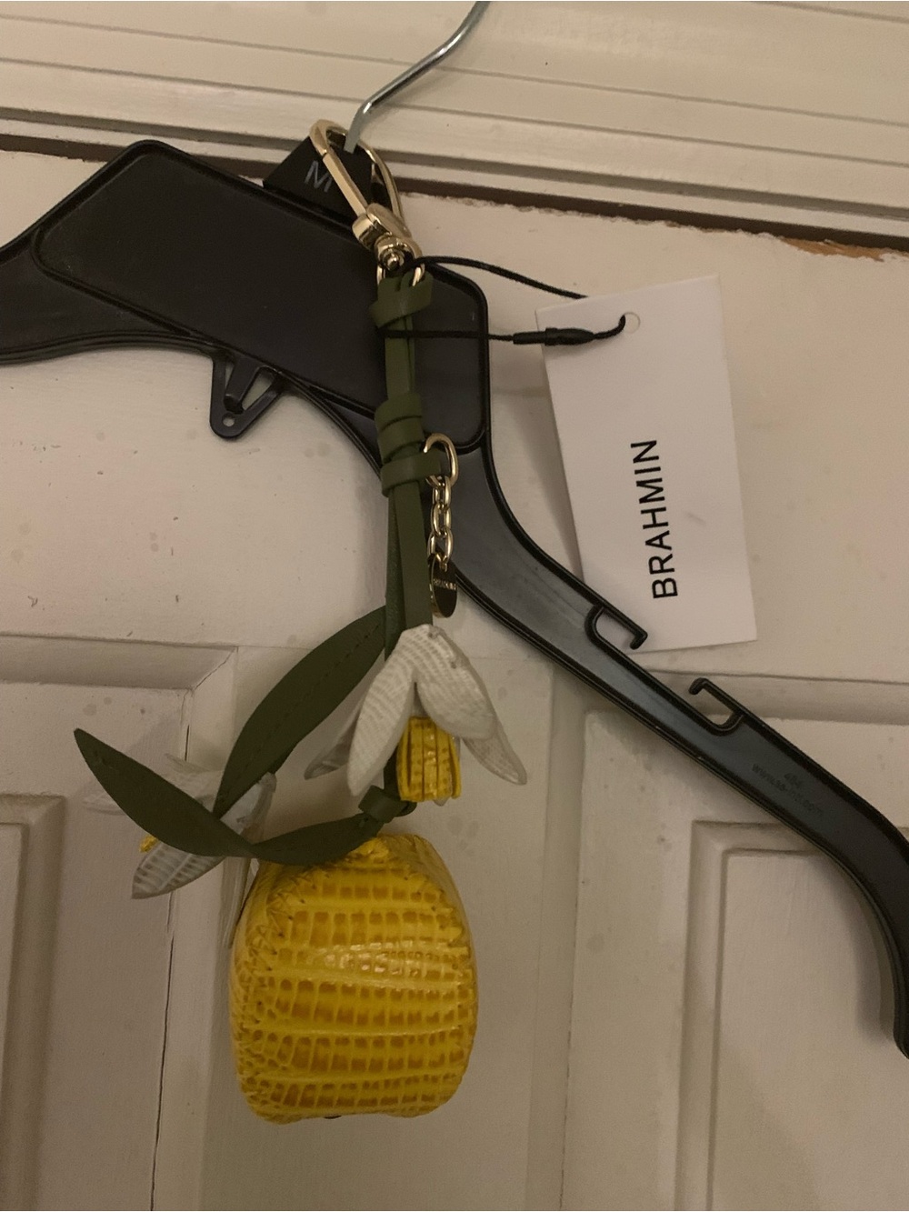 Brahmin Olive Green and Bright Yellow Lemon Leather Charm Keyring